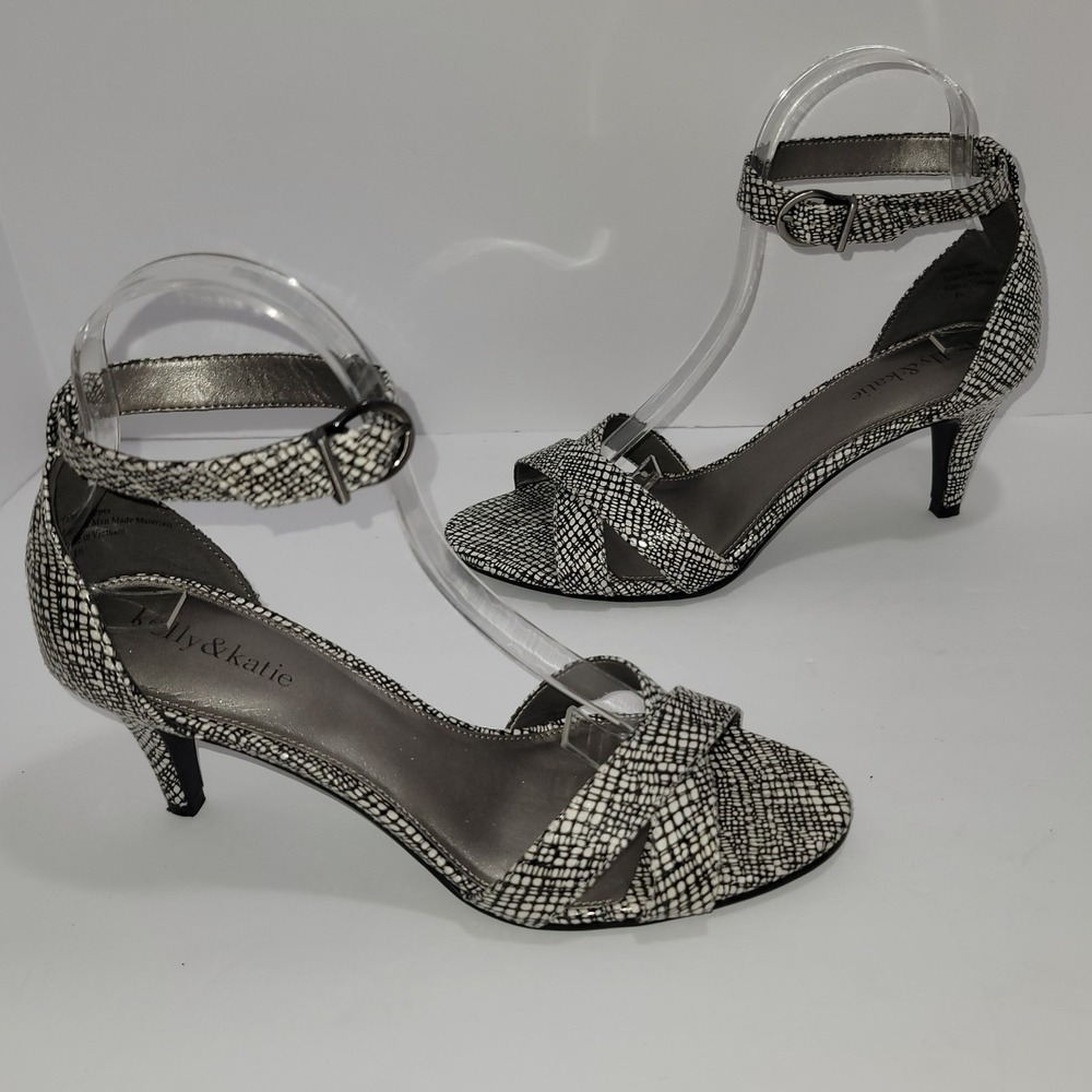 Kelly & Katie Black & White Strappy Heels 8.5 Wedding Guest Cocktail Office Chic - Picture 2 of 11